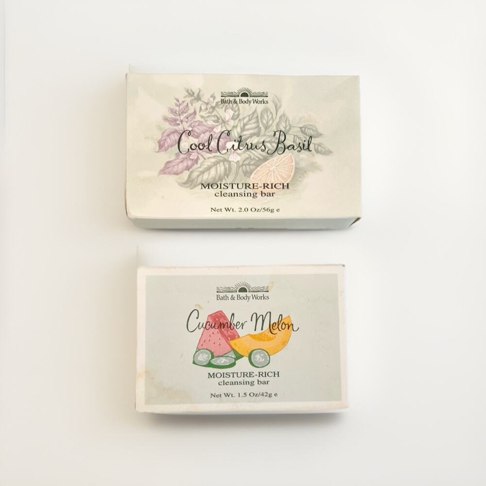 VTG Bath & Body Works 1 COOL CITRUS BASIL Cleansing Bar Soap + 1 CUCUMBER MELON